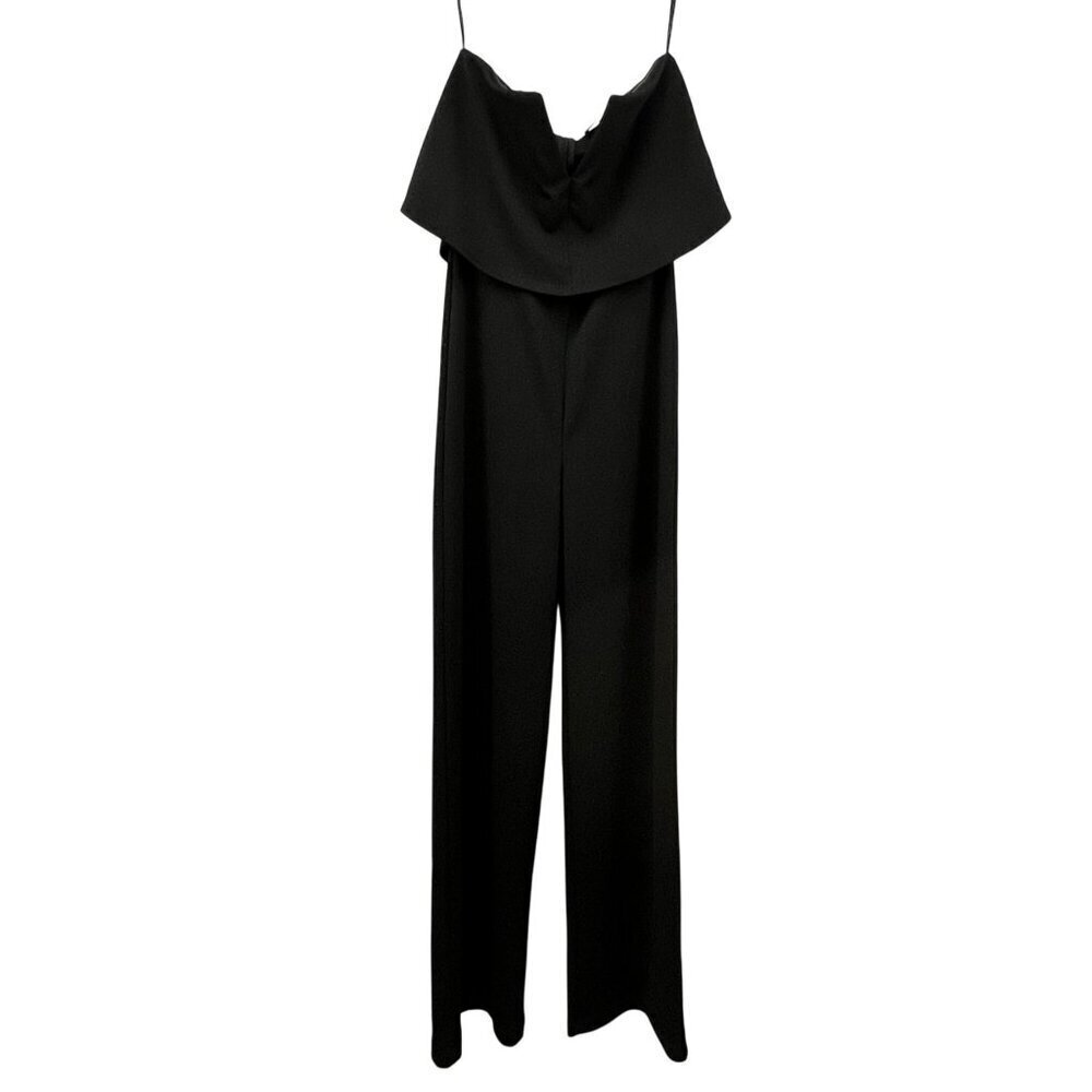 Lulus Womens Strapless Jumpsuit Wide Leg Ruffle Black Size Small Zip